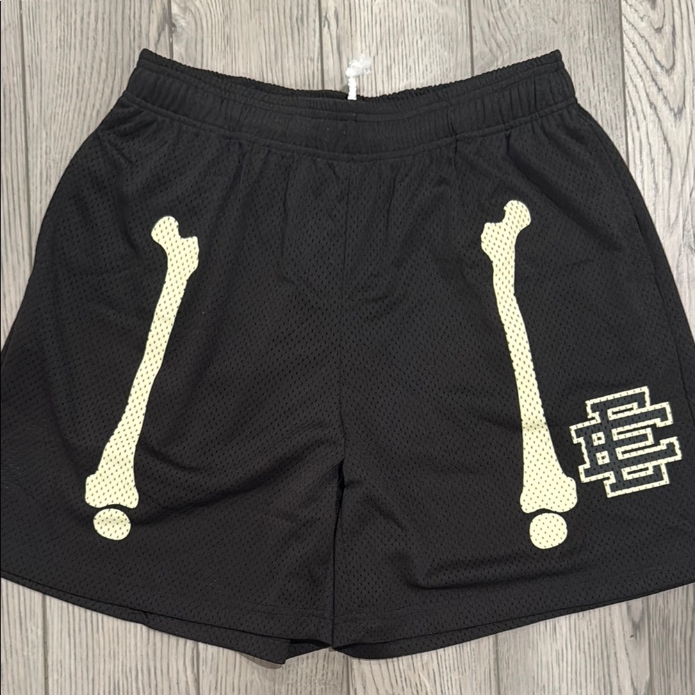 Eric Emanuel Black and Cream Athletic Shorts with Bone Graphic